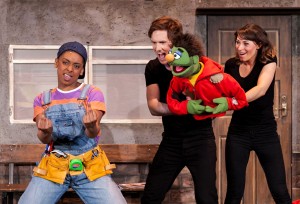 Ellena Vincent as Gary Coleman and Stephen Arden and Jessica Parker as Nicky in Avenue Q. Photo Credit Darren Bell